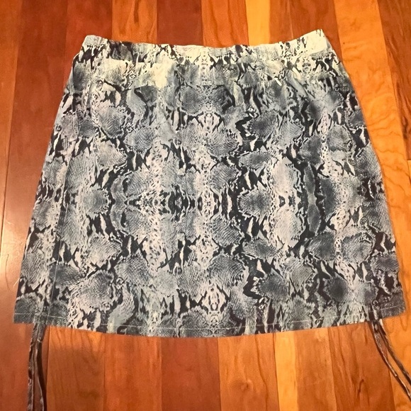 CHICOS Skirt Ladies Size 2 (L/12) Snake Print Blue Black Adj Sides Summer Fall - Picture 5 of 7
